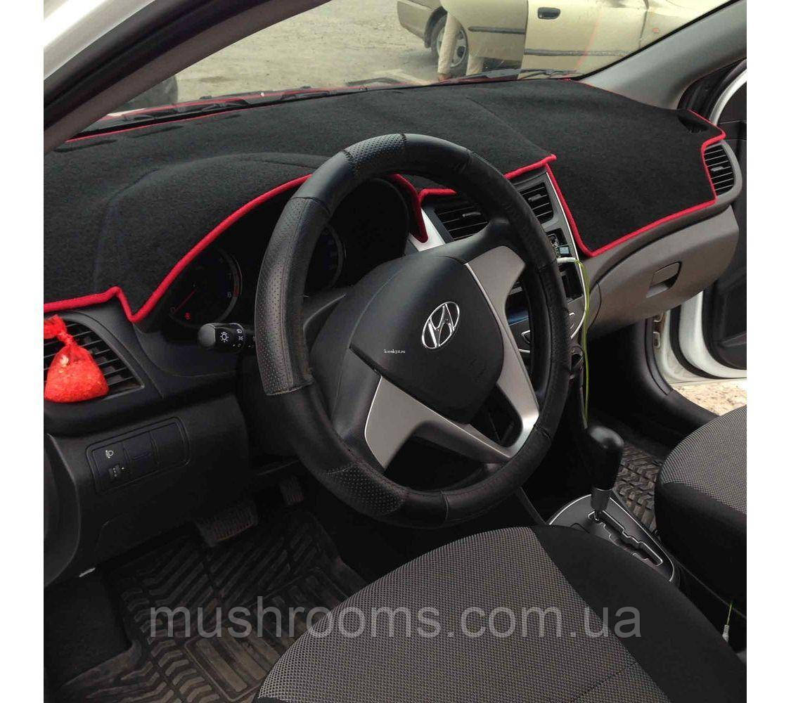 Накидка на торпеду Hyundai Accent 4 пок. RB 2011+ чохол килимок накидка на панель приладів авто Хюндай, фото 1