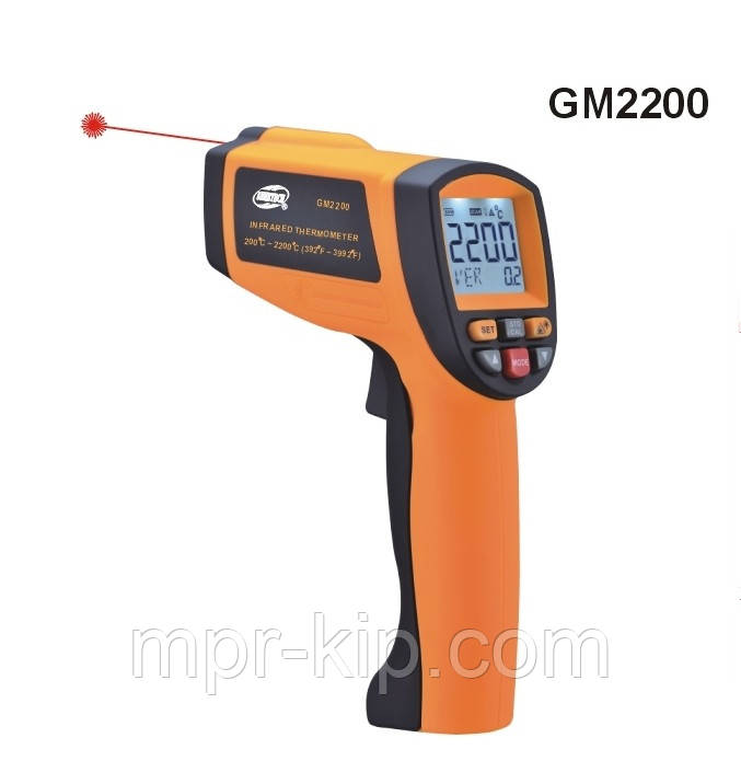 Пірометр Benetech GM2200 (від 200 до 2200 °C; EMS 0,1-1,0), ПО, Кейс (80:1)