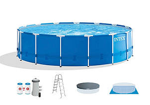 Каркасний басейн Intex 28242 (122*457 см., об'ем: 16805 л., картриджний фільтр 3785 л/год, драбина, тент, підстилка)