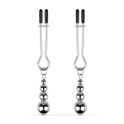 Затискачі для сосків Bedroom Fantasies: Nipple Clamps with Beaded Chain — Silver, фото 1