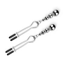 Затискачі для сосків Bedroom Fantasies: Nipple Clamps with Beaded Chain — Silver, фото 5