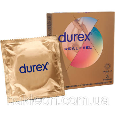 Популярний! Презервативи Durex Real Feel з синтетичного латексу (безлатексні) 3 шт. (5052197026689) - Краща якість тільки на