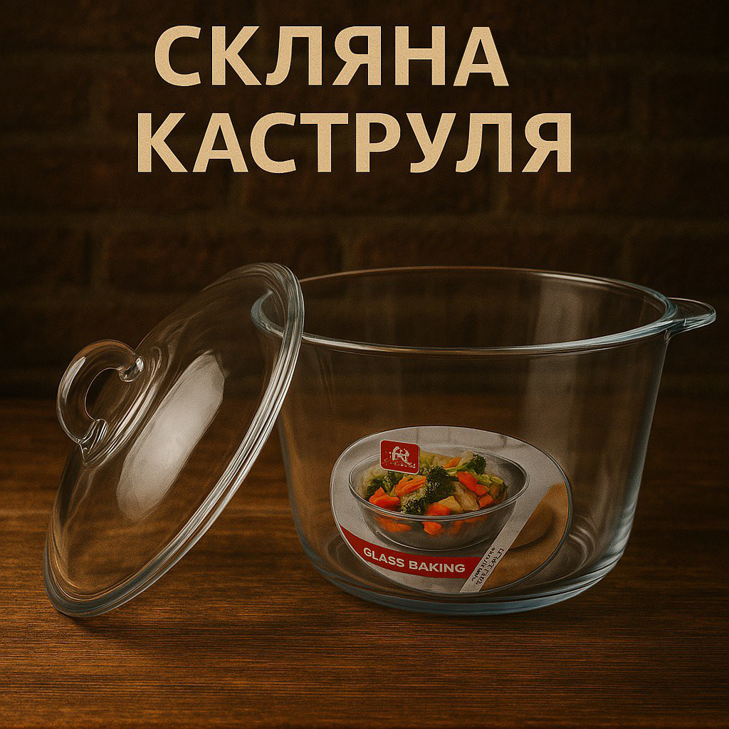 Скляна кастрюля із жароміцного скла 2,5 л, фото 1
