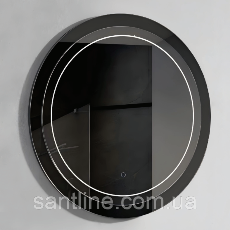 Дзеркало кругле Insana 617 з LED підсвічуванням 70х70 см чорна рамка, для ванної, фото 1