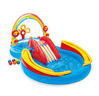 Дитячий надувний басейн "Rainbow" з гіркою, кільцями та фонтанчиком Intex 57453