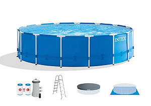 Каркасний басейн Intex 28242 (122*457 см., об'ем: 16805 л., картриджний фільтр 3785 л/год, драбина, тент, підстилка)