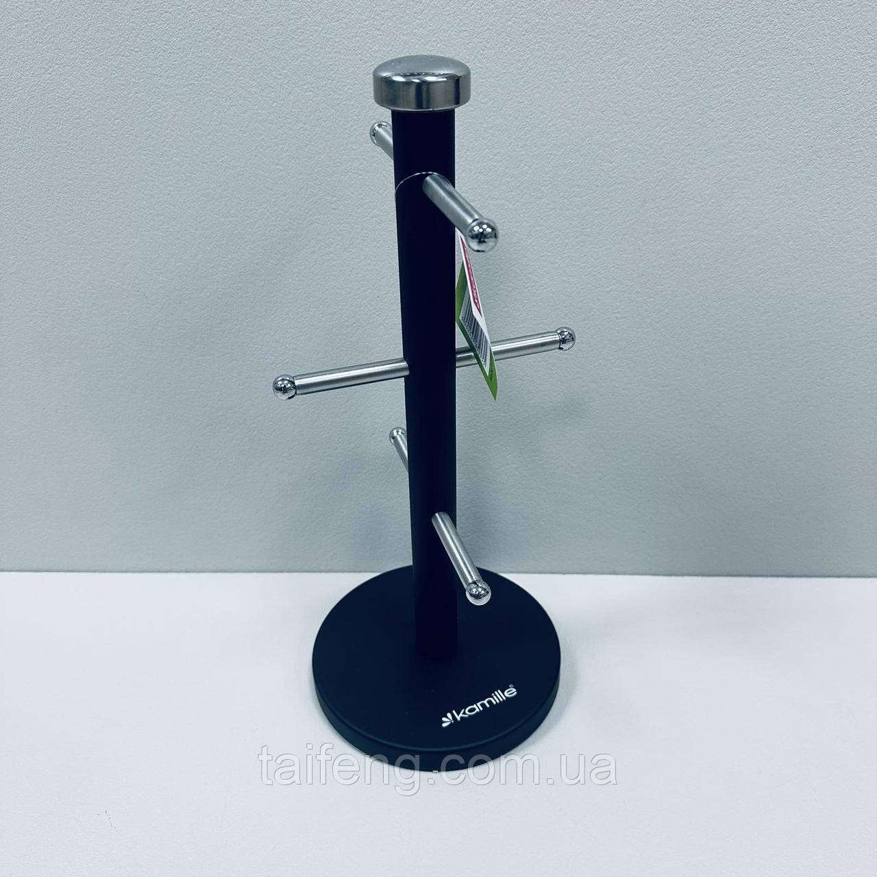 Підставка під кухлі 15х34 см із неіржавкої сталі Kamille KM-0183 чорна