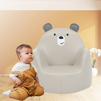 Дитяче м'яке крісло-пуфік з еко-шкіри та меморіформ наповнювачем у вигляді Ведмедика Bambi M 5721 Bear Сірий