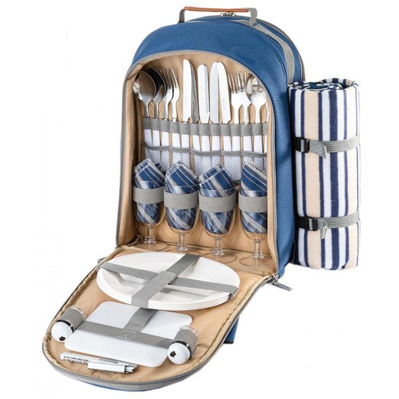 Набір для пікніка КЕМПІНГ Easy go СА-421 (посуда на 4 особи + рюкзак + флісовий килимок), фото 1
