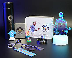 Футбольний набір Манчестер Сіті - Холанд (нічник, термос, брелки, браслет, кубок, фігурка, кулон, кільця) - Подарунок