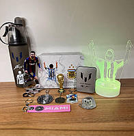 Футбольний набір Ліонель Мессі (нічник, пляшечка, брелки, кубок, фігурка, кулон, кільця) Lionel Messi - Подарунок футболісту