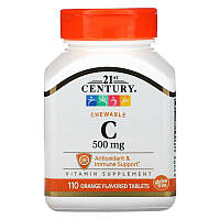 Вітамін С, Chewable Vitamin C, 21st Century, жувальний, зі смаком апельсина, 500 мг, 110 таблеток