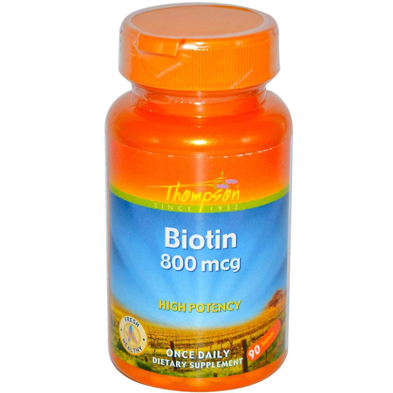 Біотин, Biotin, Thompson, 800 мкг, 90 таблеток