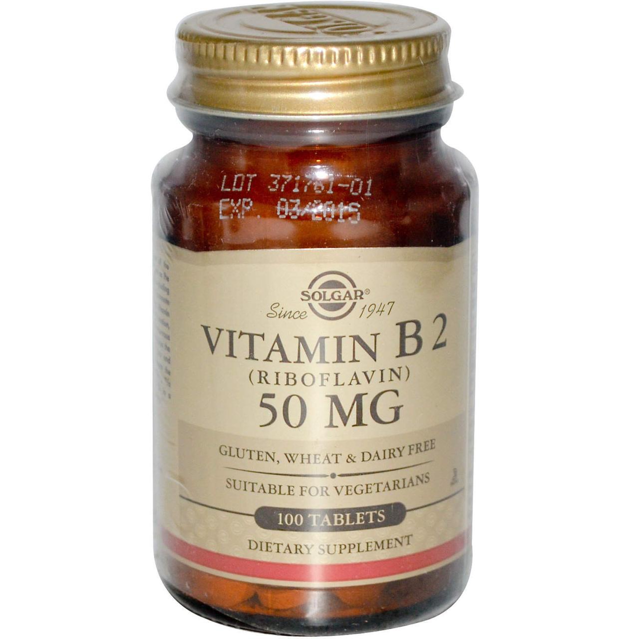 Рибофлавін (вітамін В2), Vitamin B2, Solgar, 50 мг, 100 таблеток