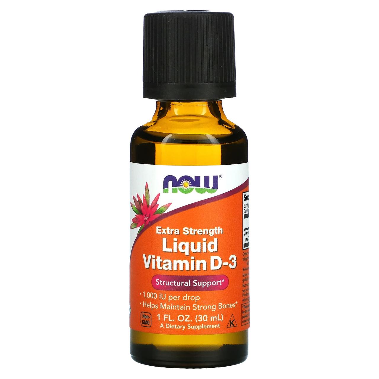 Вітамін D3, Vitamin D-3, Now Foods, рідкий, посилений, 1000 МО, 30 мл