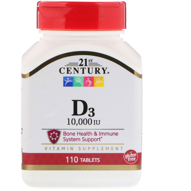 Вітамін D3, Vitamin D3, 21st Century, 10 000 МО, 110 таблеток
