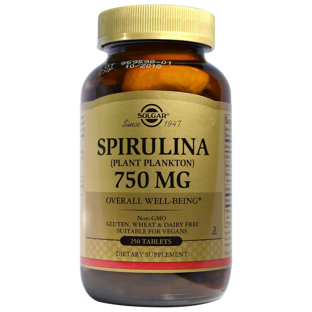 Спіруліна, Spirulina, Solgar, 750 мг, 250 таблеток
