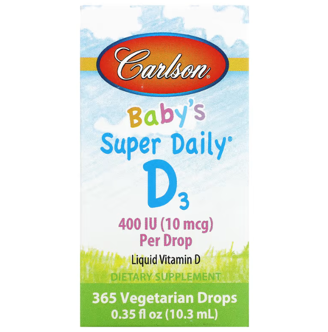 Вітамін D3, Baby's Super Daily D3, Carlson, для дітей, 10 мкг (400 МО), 10,3 мл