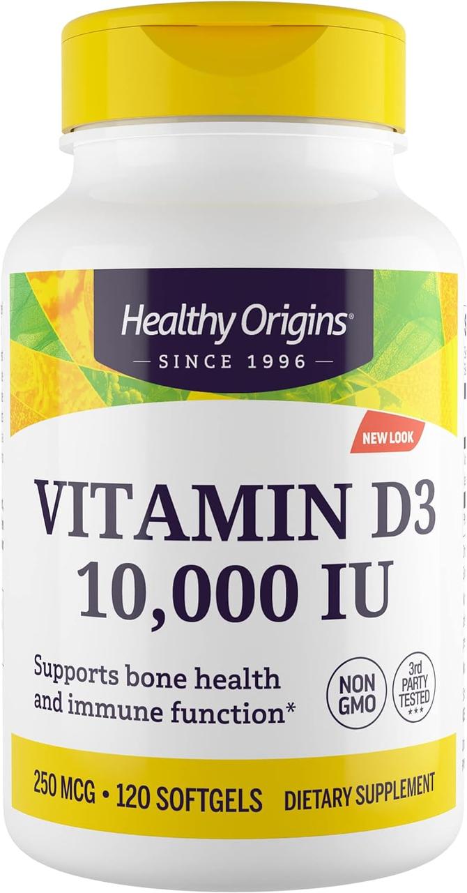 Вітамін D3, Vitamin D3, Healthy Origins, 10 000 МО, 120 гелевих капсул