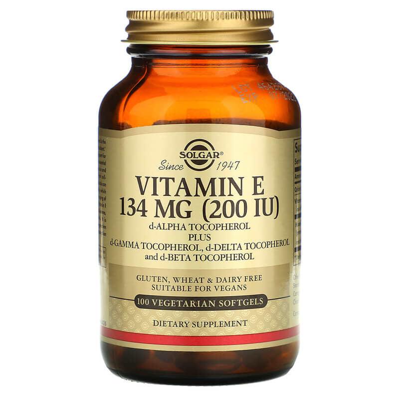 Вітамін Е, Vitamin E, Solgar, 134 мг (200 МО), 100 вегетаріанських гелевих капсул