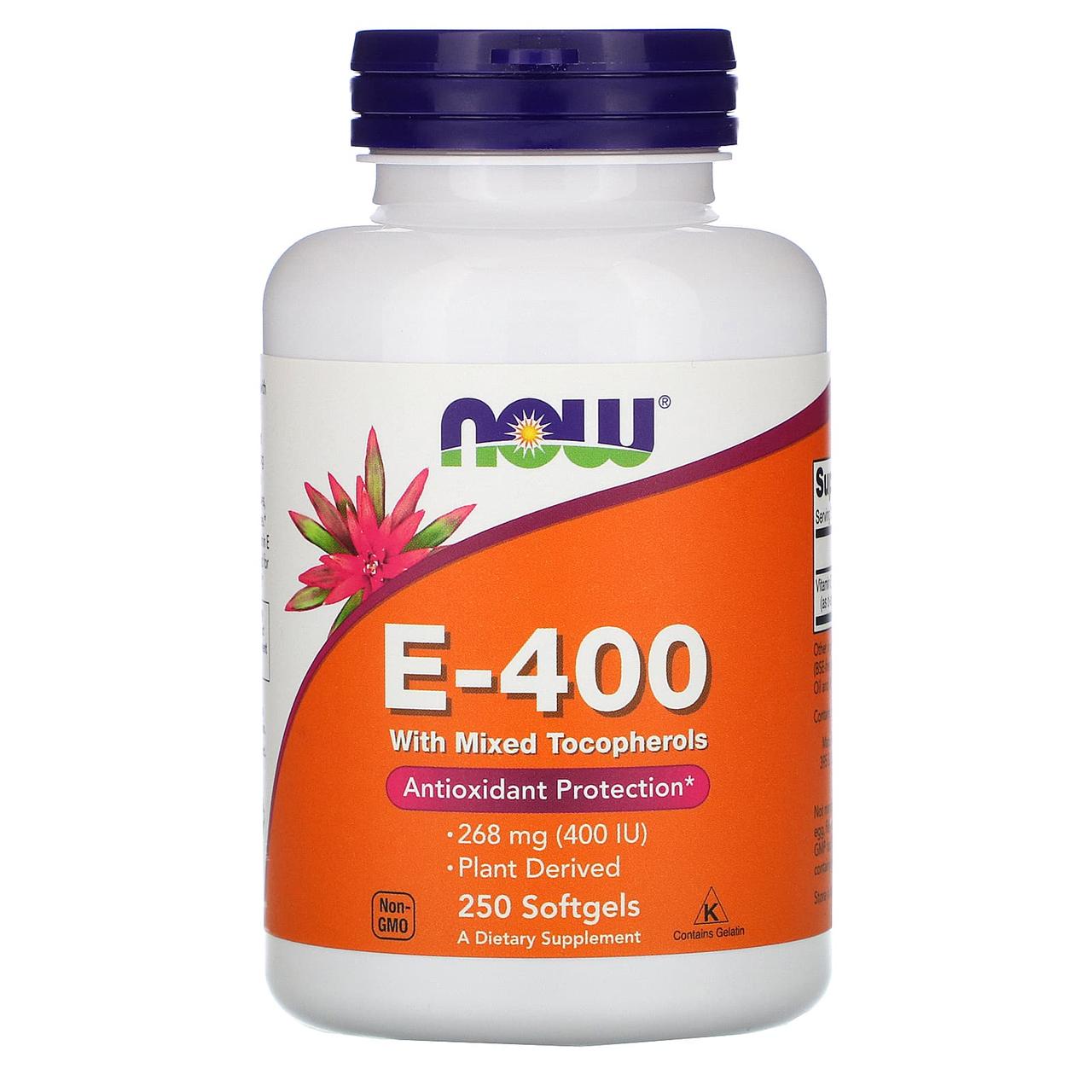Вітамін Е зі змішаними токоферолами, E-400, Now Foods, 268 мг (400 МО), 250 гелевих капсул