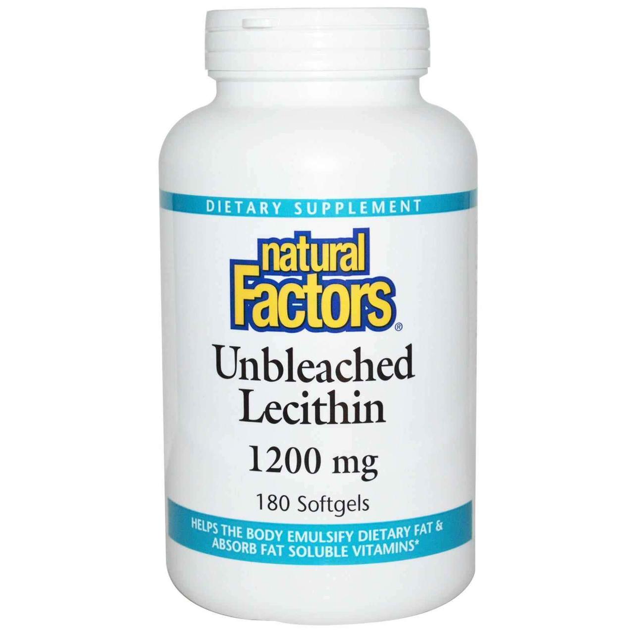 Лецитин, Unbleached Lecithin, Natural Factors, невибілений, 1200 мг, 180 капсул