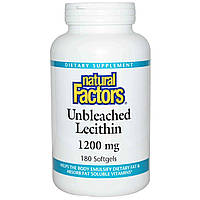 Лецитин, Unbleached Lecithin, Natural Factors, невибілений, 1200 мг, 180 капсул