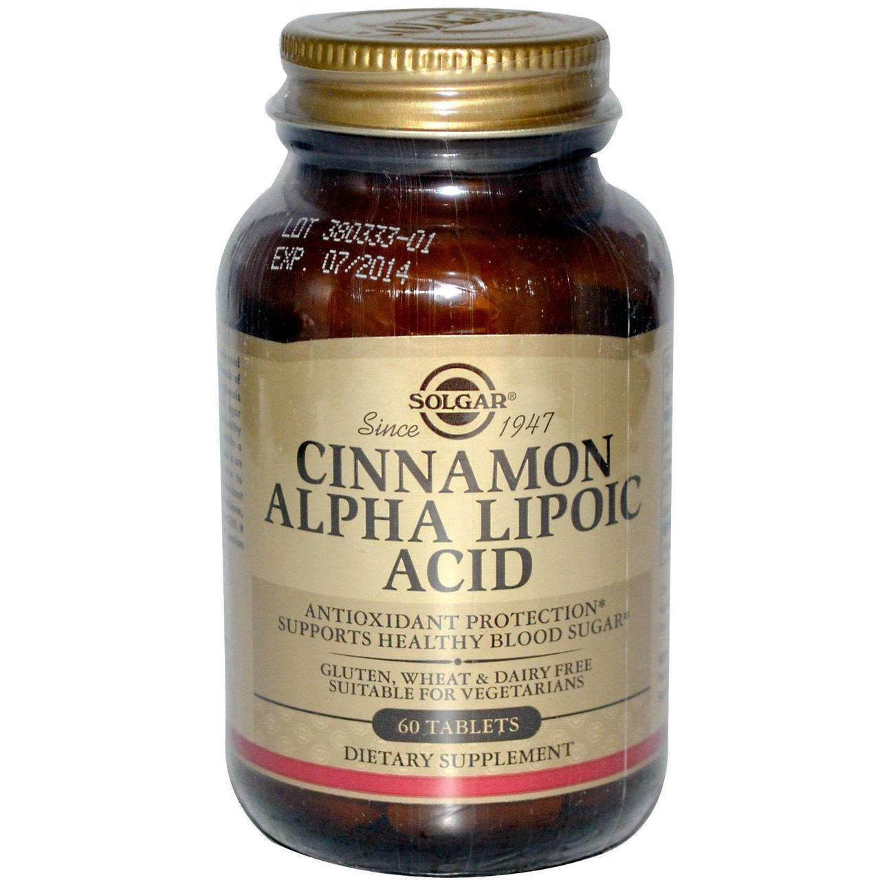Альфа-ліпоєва кислота і кориця, Cinnamon Alpha-Lipoic Acid, Solgar, 60 таблеток