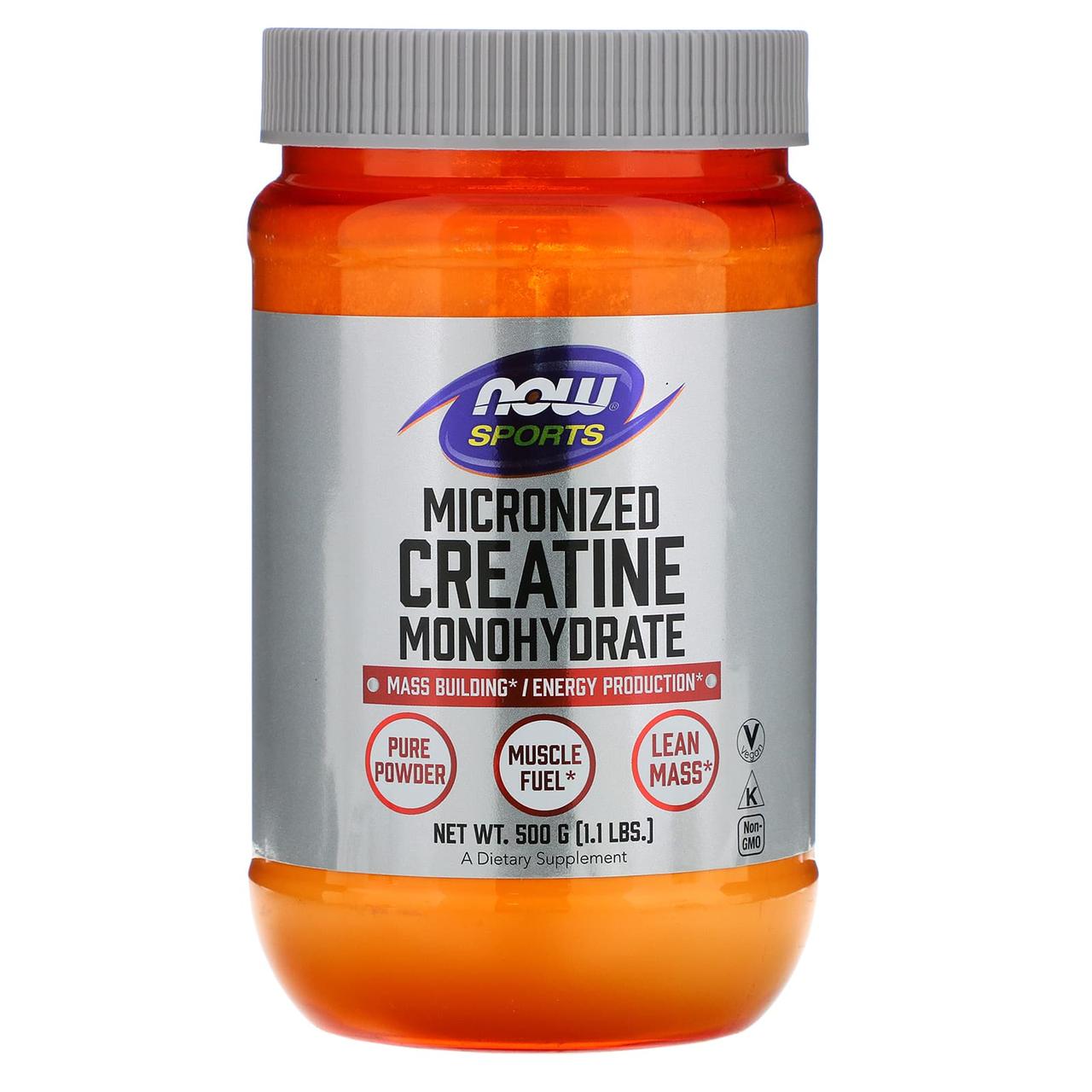 Креатин моногідрат, Micronized Creatine Monohydrate, Now Foods, Sports, мікронізований, 500 г