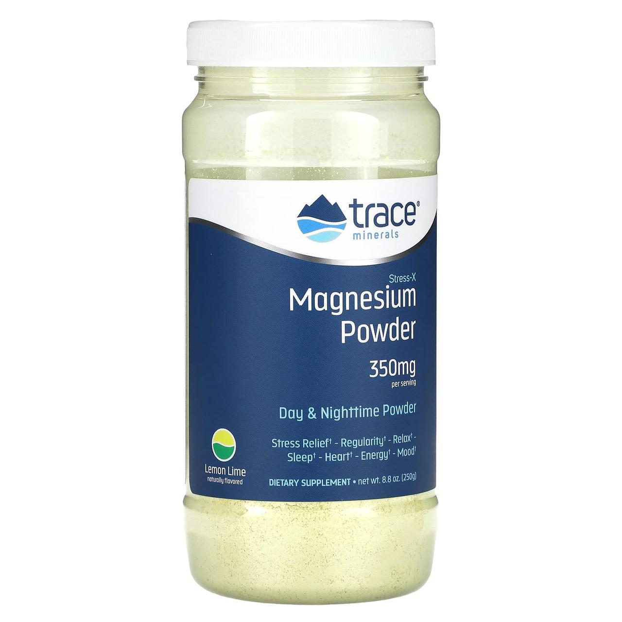 Магній, захист від стресу, Stress-X Magnesium, Trace Minerals Research, порошок, смак лимон лайм, 350 мг, 250 г