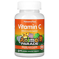 Вітамін С жувальний, Vitamin C, Nature's Plus, Animal Parade, апельсиновий смак, без цукру, 90 таблеток у формі тварин