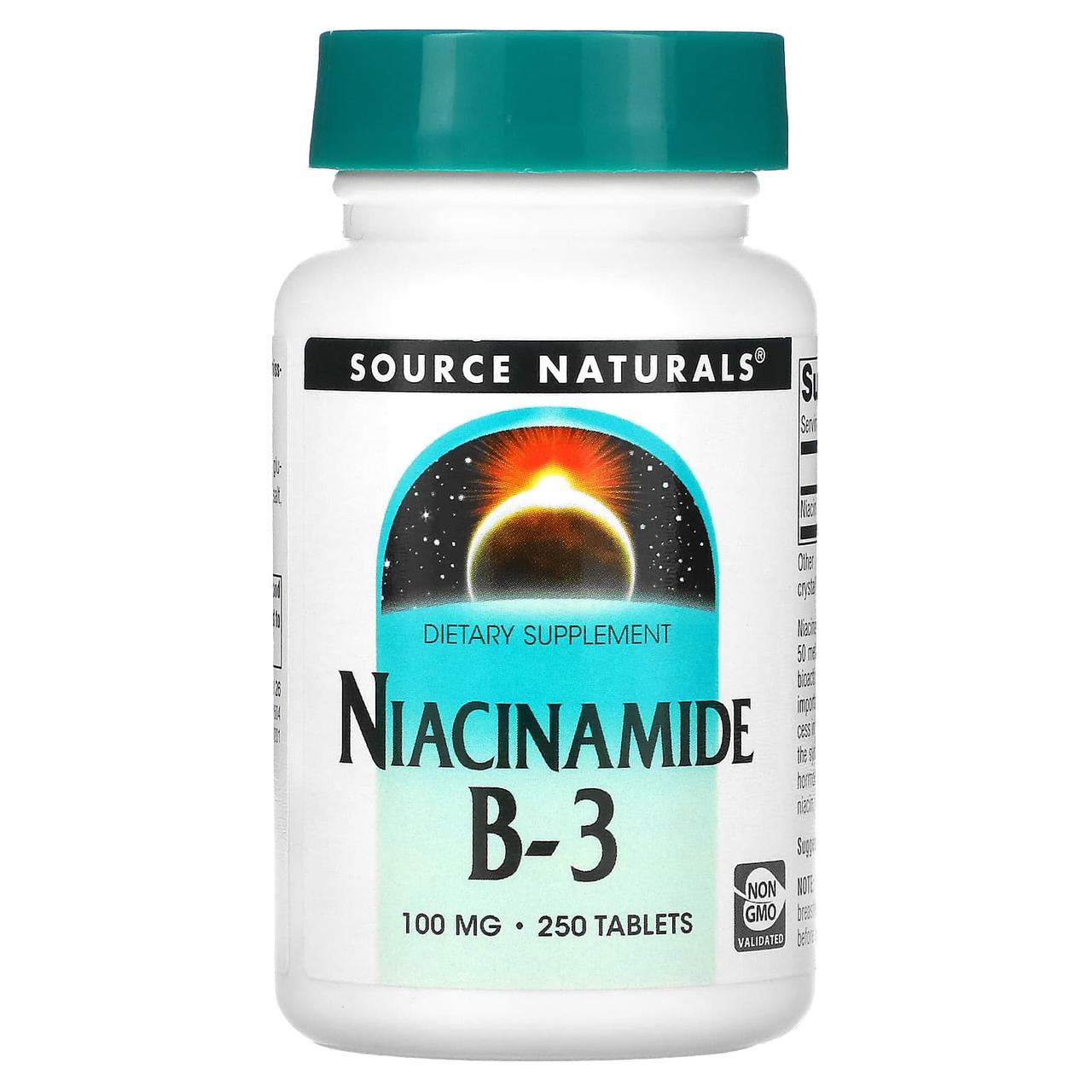Ніацинамід (В3), Niacinamide B-3, Source Naturals, 100 мг, 250 таб.