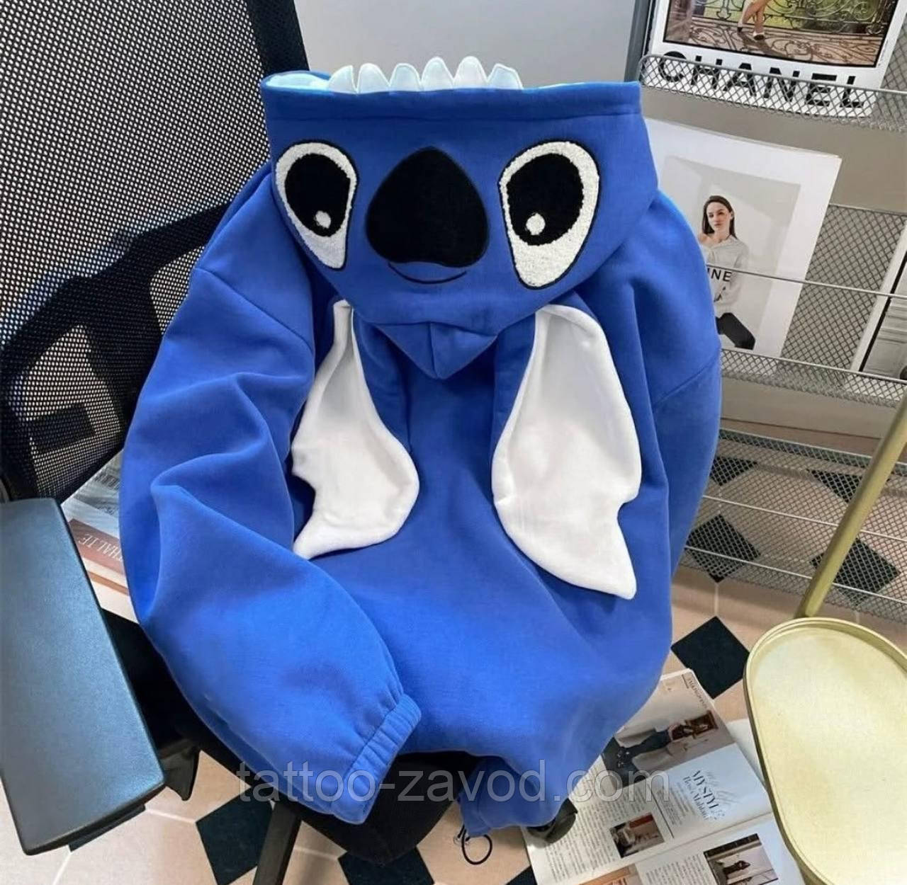 Синя толстовка жіноча Стіч тринитка на флісі з вушками на капюшоні 42-46, фото 1