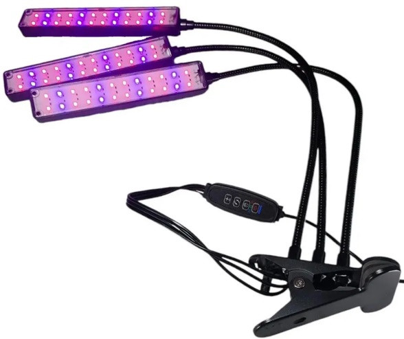 Фітолампа для рослин потрійна USB з таймером і регулюванням яскравості