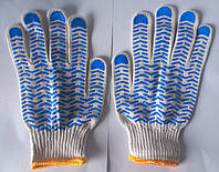 Рукавички (WE2121) трикотажнi ХБ, білі, синя ПВХ "хвиля" на однiй сторонi, р.10 WERK