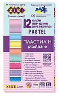 Пластилін PASTEL 12 кольорів, 200г (8 пастель + 4 глітер), KIDS Line