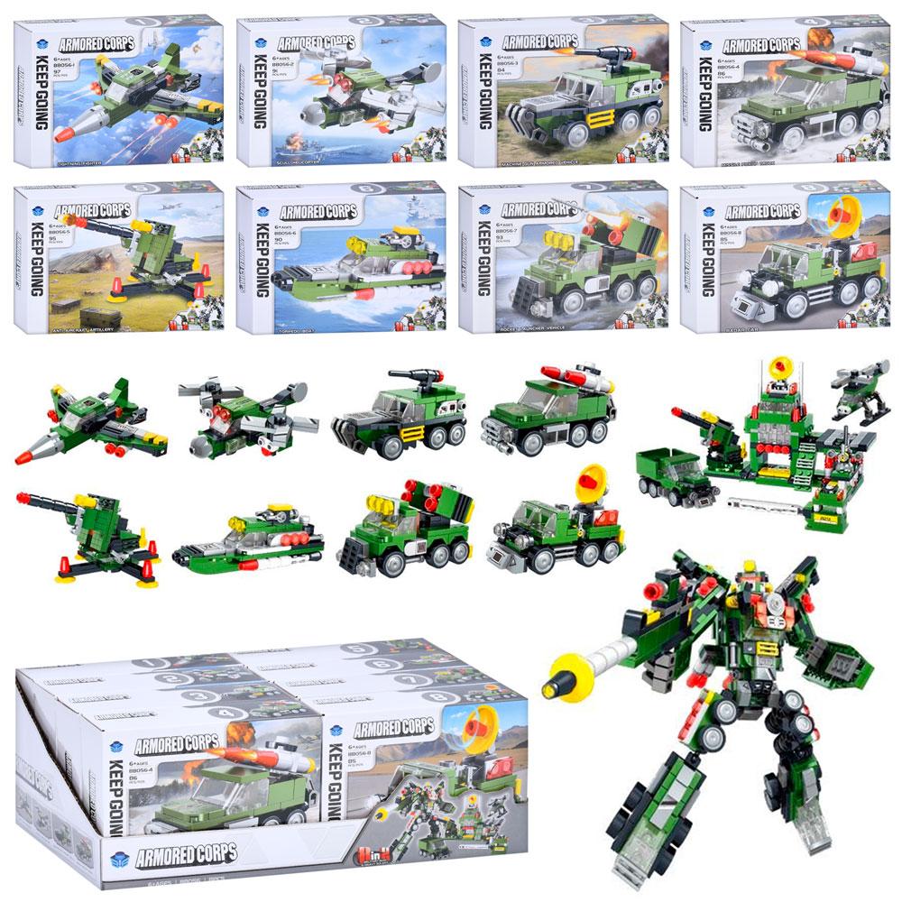 Конструктор військова техніка, від 84дет, в кор-ці, (8видів) /24/192/8шт в кор. 39-19-14,5 см, фото 1