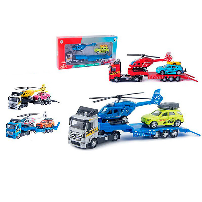 Трейлер метал, 26см, машина 8,5см, вертоліт 14см, інерц, 4 види, в кор-ці, 31,5-15,5-5,5см /36/, фото 1