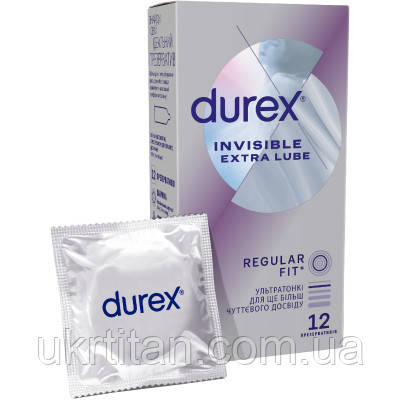Оригінал! Презервативи Durex Invisible Extra Lube ультратонкі з додатковою змазкою 12 шт. (5052197057089) - Вища Якість!, фото 1
