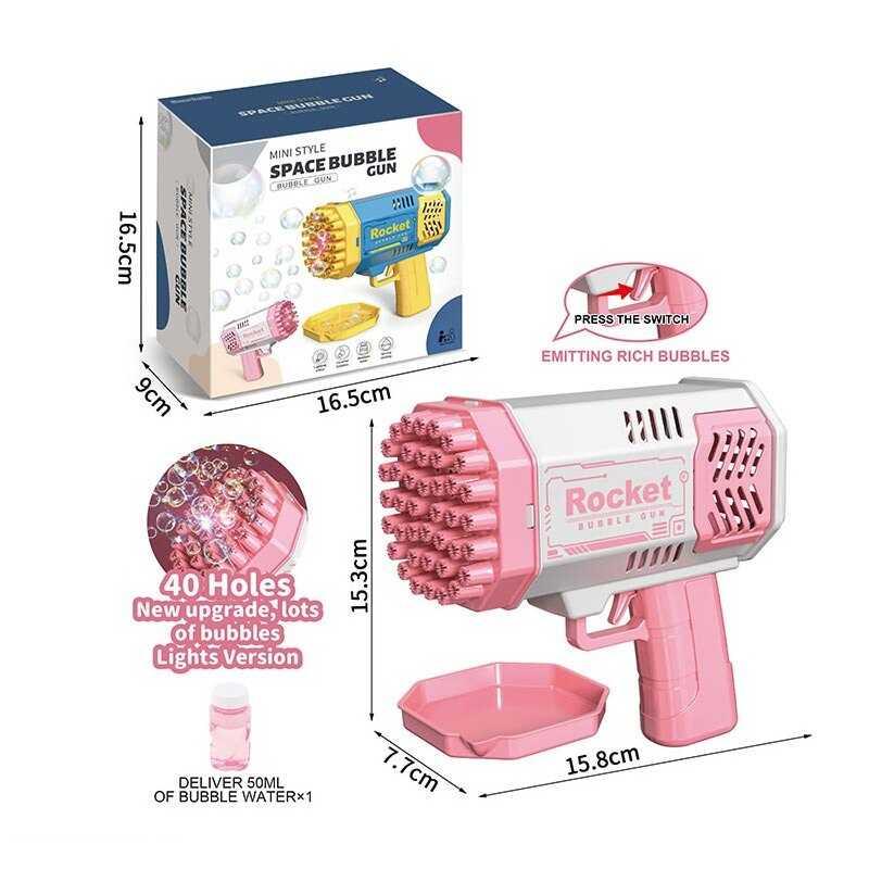 Пістолет з мильними бульбашками 2 кольори, на батарейках, підсвітка, мильний розчин, мисочка, в кор. /54/, фото 1