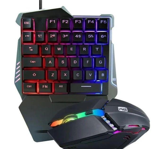 Міні ігрова дротова клавіатура з мишею і RGB підсвічуванням 35 клавіш чорна