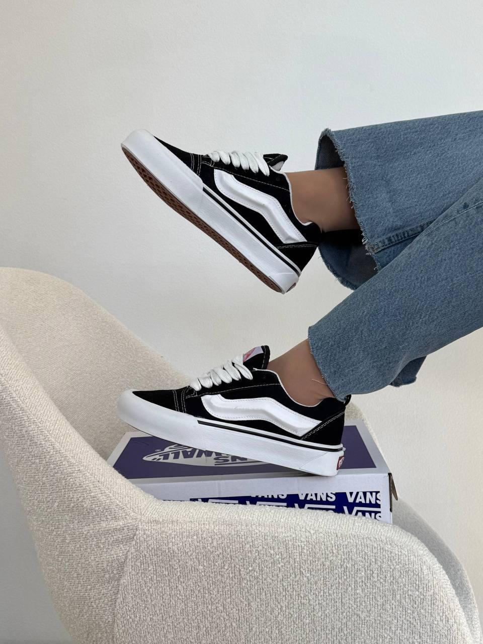 Кеди Vans Knu Skool Black White унісекс чорно-білі чоловічі жіночі замші стильні повсякденні ванс, фото 1