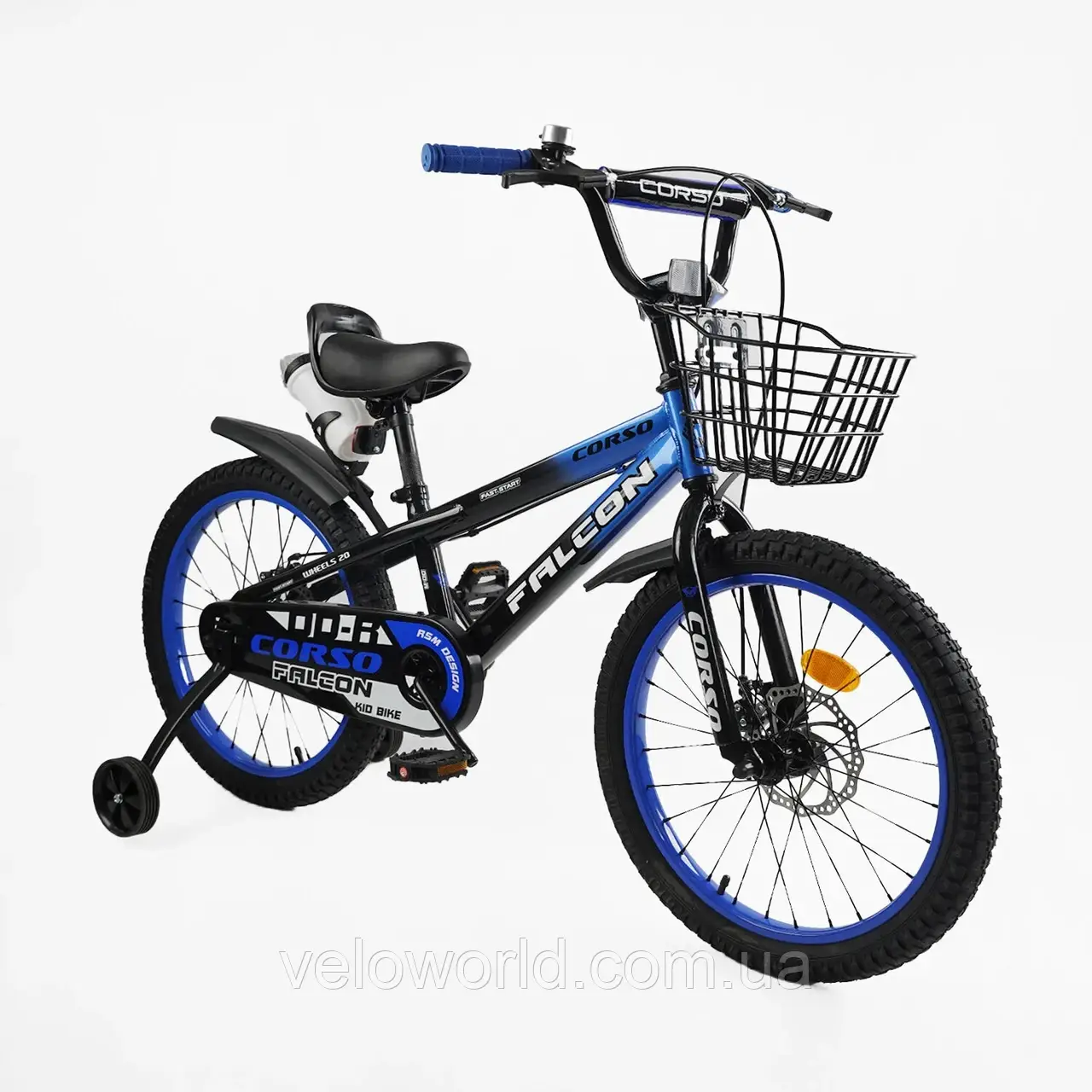 Дитячий велосипед 20'' дюймів Corso Falcon FL-20745 (1) кошик, дискові гальма, пляшечка, зібраний на 85%