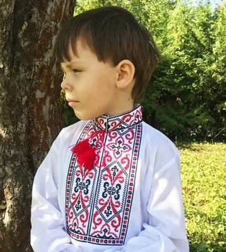 Вишиванка дитяча сорочка для хлопчика Йосип в білому кольорі з червоно-чорною вишивкою. Розміри 116-134, фото 1
