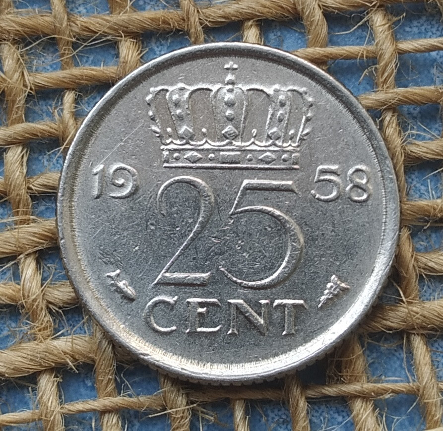 25 центiв 1958 року. Нiдерланди, фото 1