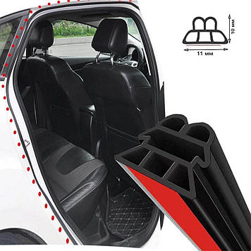 Ущільнювач для дверей,багажника авто 3 шари 11*10мм 10м K-type №3 EPDM