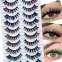 Накладні вії з кольором 10 пар Eyelashes Mixed-Multicolor 01 + клей у подарунок