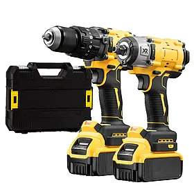 Набір інструментів 2в1: Шурупокрут + Гайковерт у кейсі, з двома акумуляторами 24V і зарядним пристроєм (жовтий колір)