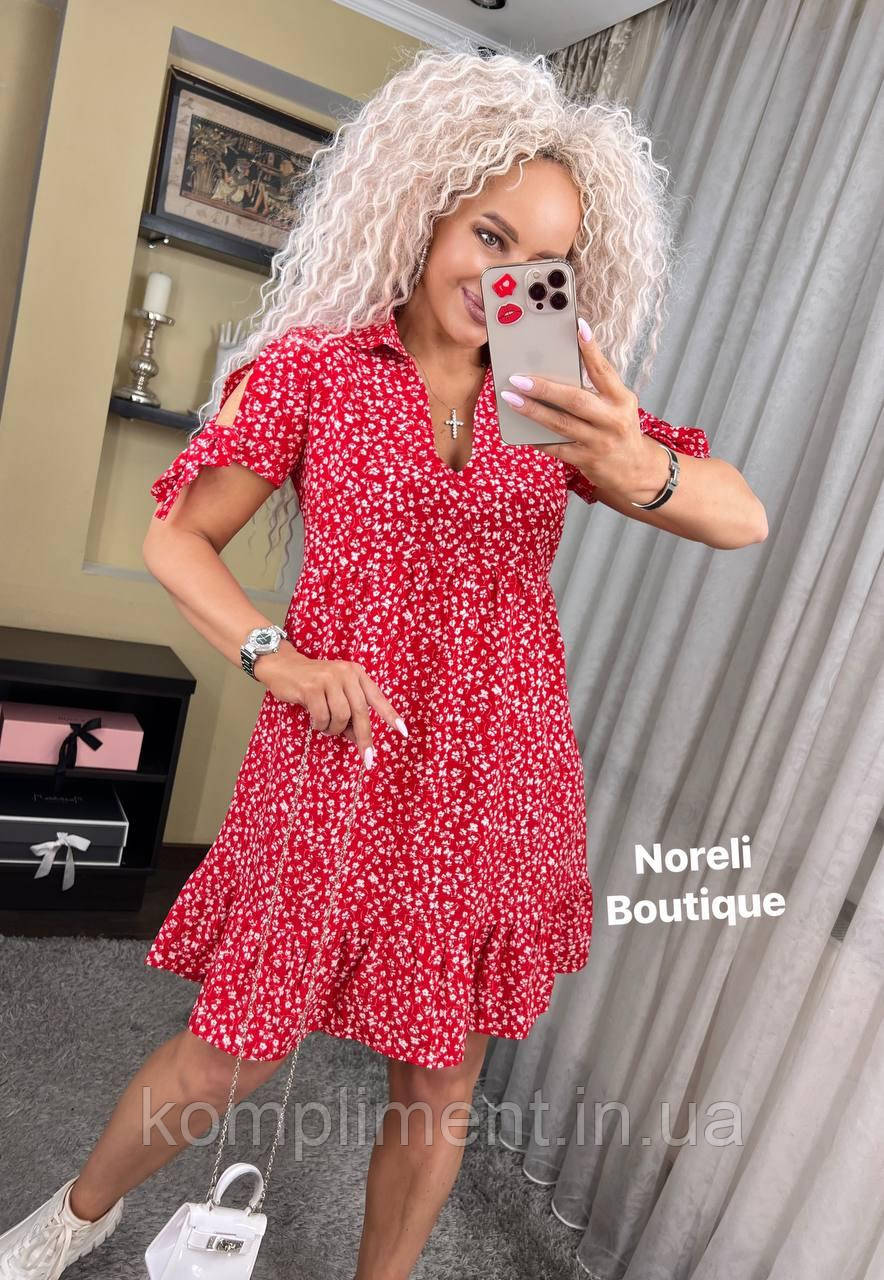 Модне літнє жіноче червоне плаття у квіточку "Адель"