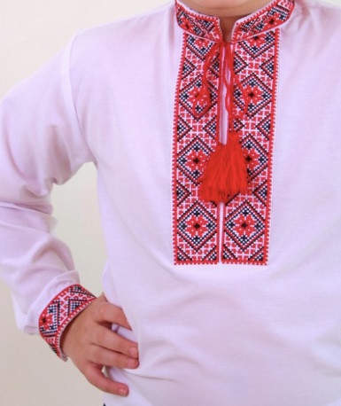 Вишиванка дитяча сорочка хлопчик Федір льон в білому кольорі з червоною вишивкою. Розмір 86-110